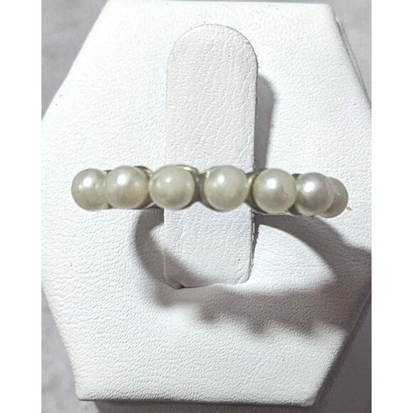 Vintage Coquette Glam Single Row Faux Pearl Ring Size 6 - Picture 7 of 14